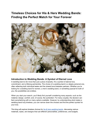 Finding the Perfect Match: Timeless Wedding Bands for Him & Her