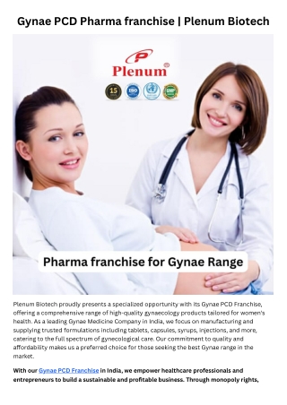 Gynae PCD Pharma Franchise | Plenum Biotech