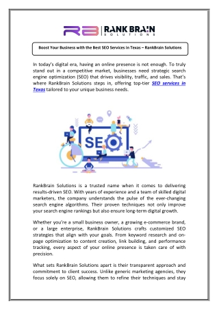 Rank Higher with Best SEO Services in Texas - RankBrain Solutions