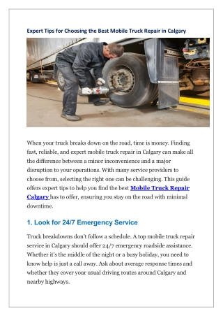 Expert Tips for Choosing the Best Mobile Truck Repair in Calgary