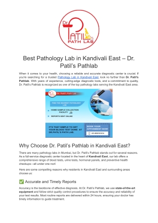 Best Pathology Lab in Kandivali East – Dr. Patil’s Pathlab