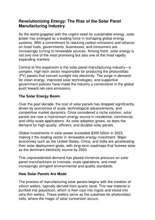 Revolutionizing Energy The Rise of the Solar Panel Manufacturing Industry
