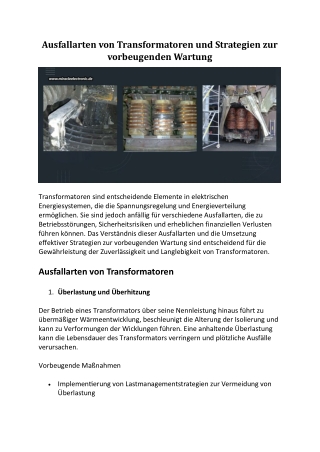 Ausfallarten von Transformatoren und Strategien zur vorbeugenden Wartung