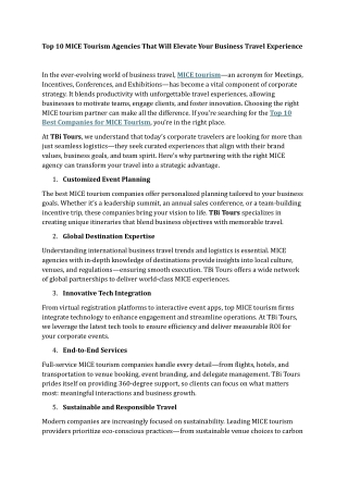 Top 10 MICE Tourism Agencies That Will Elevate Your Business Travel Experience