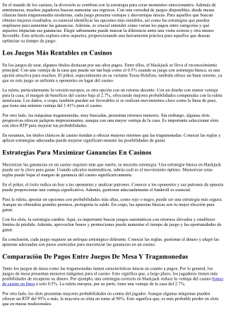 Descubre los Juegos de Casino con Mejor Retorno - Cómo maximizar tus ganancias