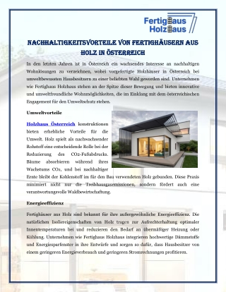 Nachhaltigkeitsvorteile von Fertighäusern aus Holz in Österreich