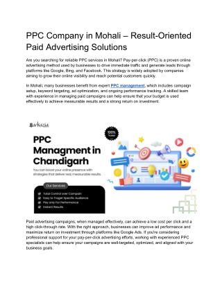 ppc company in mohali result oriented paid