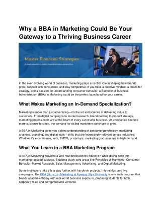 Why a BBA in Marketing Could Be Your Gateway to a Thriving Business Career