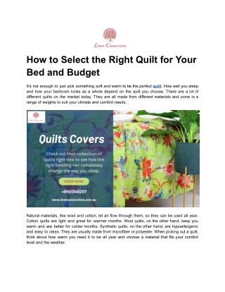 How to Select the Right Quilt for Your Bed and Budget
