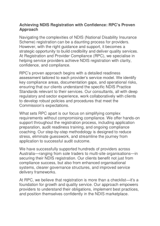 The RPC Guide to Trusted NDIS Provider Support and Regulatory Success