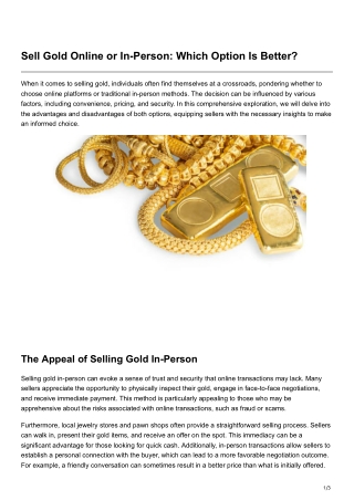 Sell Gold Online or In-Person Which Option Is Better