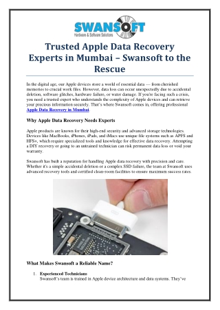 Reliable Apple Data Recovery in Mumbai – Swansoft Experts