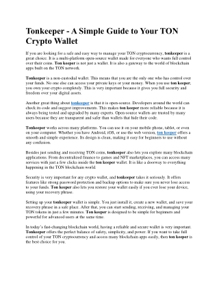 tonkeeper a simple guide to your ton crypto wallet