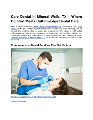 Care Dental in Mineral Wells, TX – Where Comfort Meets Cutting-Edge Dental Care