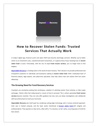 how to recover stolen funds trusted services that