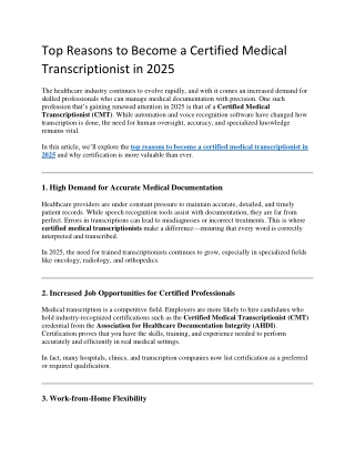 Top Reasons to Become a Certified Medical Transcriptionist in 2025