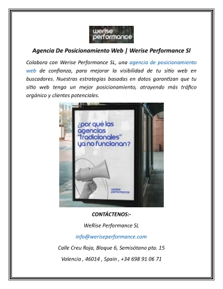Agencia De Posicionamiento Web  Werise Performance Sl
