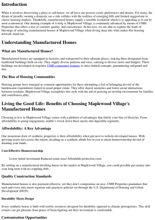 Living the Good Life: Benefits of Choosing Maplewood Village's Manufactured Home