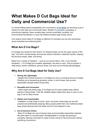What Makes D Cut Bags Ideal for Daily and Commercial Use
