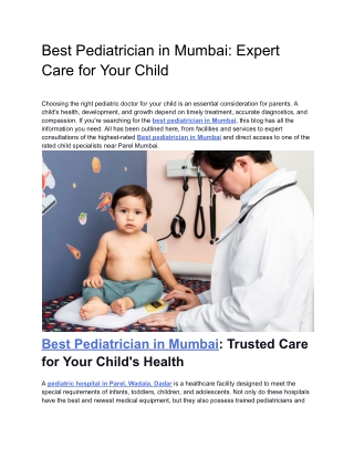 Best Pediatrician in Mumbai_ Expert Care for Your Child