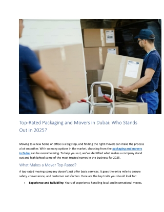 op-Rated Packaging and Movers in Dubai: Who Stands Out in 2025?