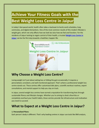 Best Weight Loss Centre in Jaipur, Rajasthan