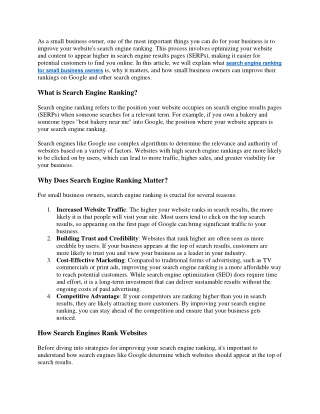 search engine ranking for small business owners