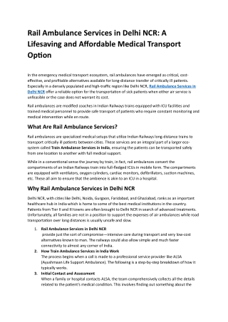 rail ambulance services in delhi ncr a lifesaving