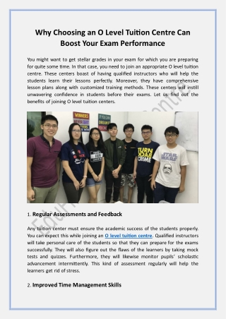 Why Choosing an O Level Tuition Centre Can Boost Your Exam Performance