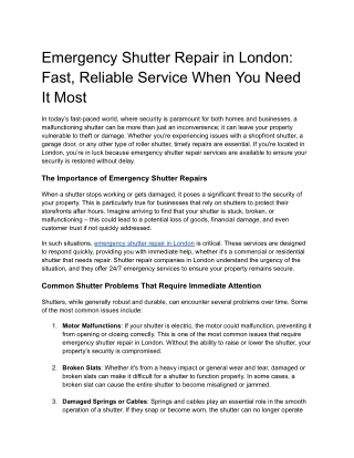 emergency shutter repair in london fast reliable