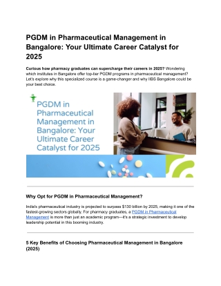 PGDM in Pharmaceutical Management in Bangalore_ Your Ultimate Career Catalyst for 2025