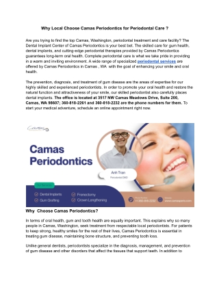 Why Local Choose Camas Periodontics for Periodontal Care ?
