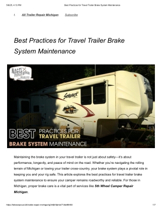 Brake Maintenance Help from 5th Wheel Camper Repair Michigan