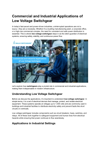 Commercial and Industrial Applications of Low Voltage Switchgear