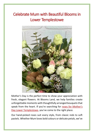 Celebrate Mum with Beautiful Blooms in Lower Templestowe