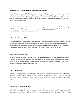 Top Benefits of Using an Alkaline Water Purifier at Home