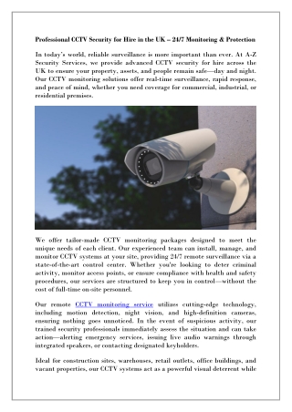 Reliable UK CCTV Monitoring for Hire