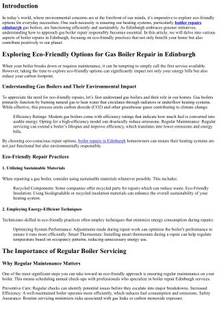 Exploring Eco-Friendly Options for Gas Boiler Repair in Edinburgh