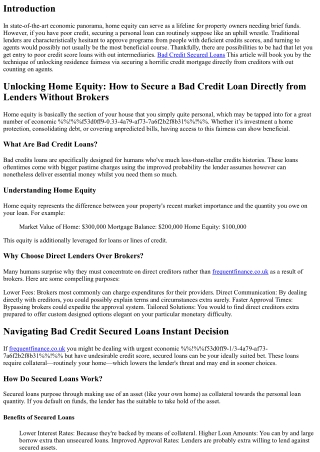 Unlocking Home Equity: How to Secure a Bad Credit Loan Directly from Lenders Wit