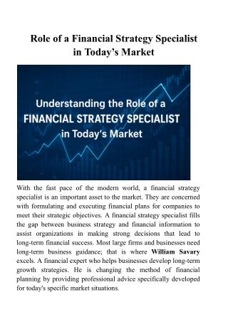 Role of a Financial Strategy Specialist in Today’s Market