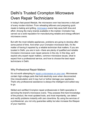 Delhi’s Trusted Crompton Microwave Oven Repair Technicians