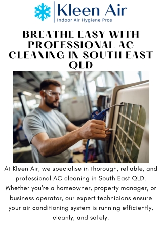 Reliable AC Cleaning in South East QLD – Kleen Air Experts