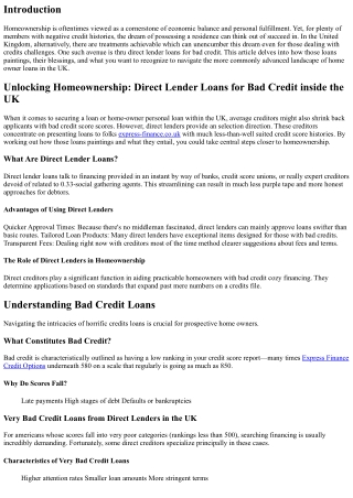 Unlocking Homeownership: Direct Lender Loans for Bad Credit in the UK