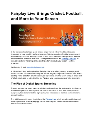 Fairplay Live Brings Cricket, Football, and More to Your Screen