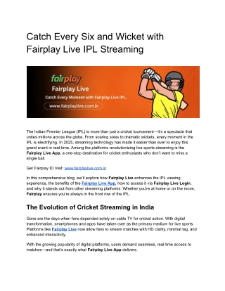 Catch Every Six and Wicket with Fairplay Live IPL Streaming