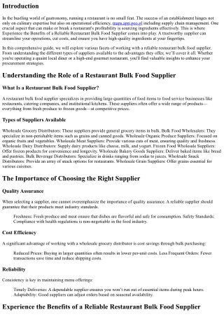 Experience the Benefits of a Reliable Restaurant Bulk Food Supplier