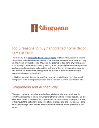 Top 5 reasons to buy handcrafted home decor items in 2025