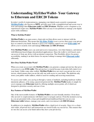 Understanding MyEtherWallet- Your Gateway to Ethereum and ERC20 Tokens