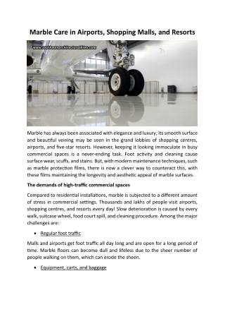 Marble Care In Airports, Shopping Malls, And Resorts