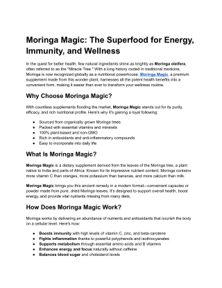Moringa Magic is a premium wellness supplement
